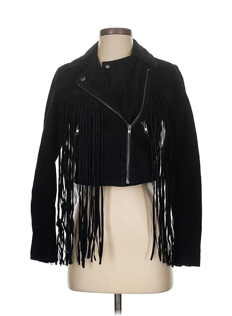 Urban Outfitters Black Genuine Leather Fringe Western Cropped Jacket XS